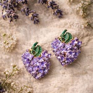 Vintage Purple Iridescent AB Enamel Flower Cluster Clip-On Earrings